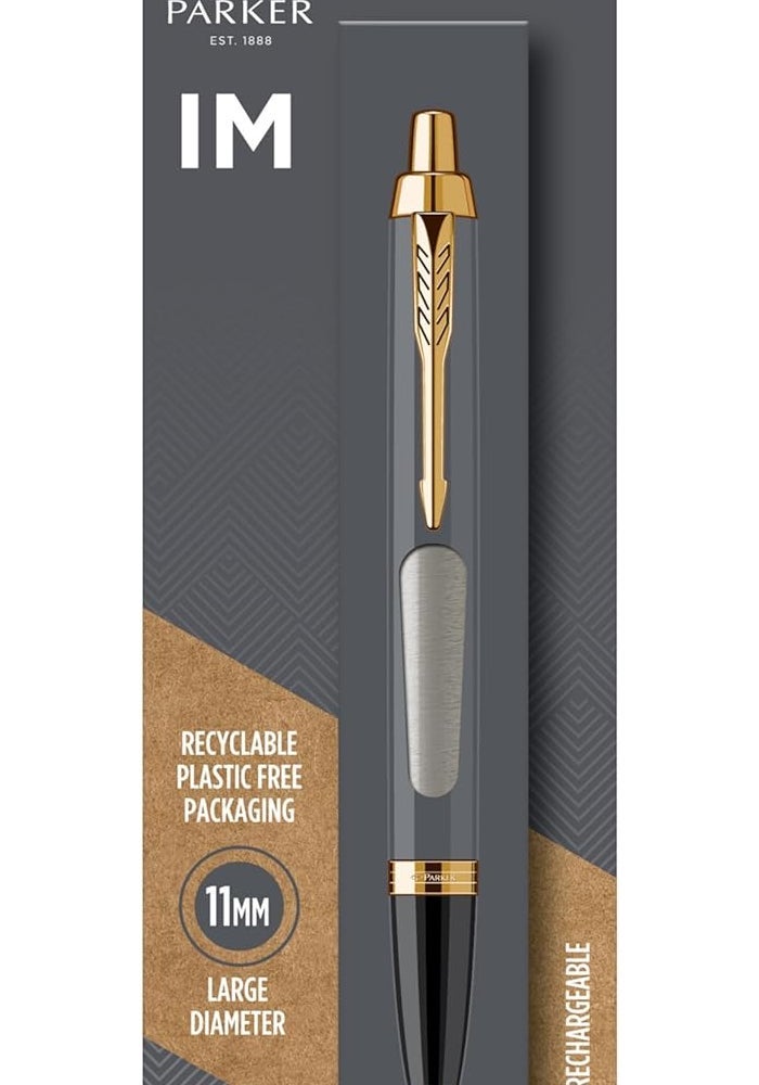 باركر Parker IM Ballpoint Pen - Brushed Metal with Gold Trim and Medium Point Black Ink - Image 1