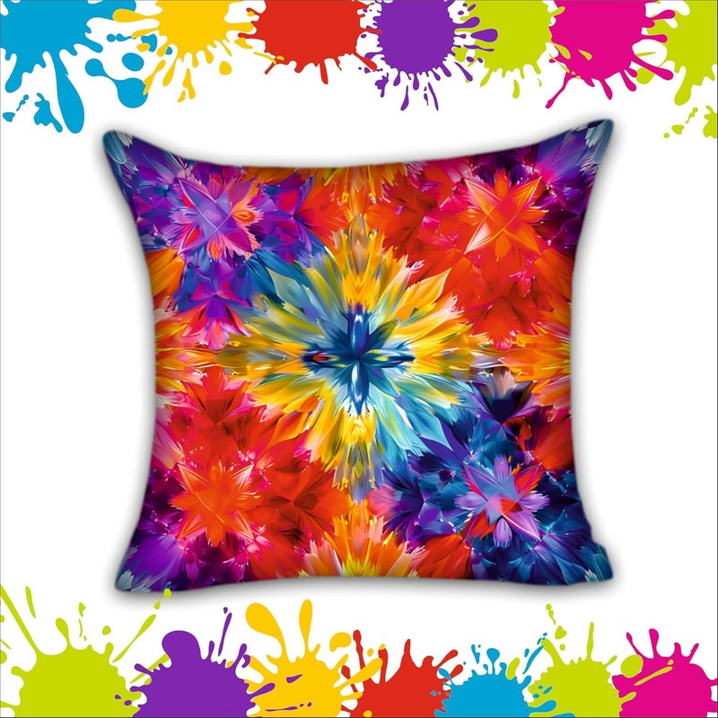Party Baazaar Party Baazaar Holi Decorative Printed CushionThrowPillow Covers Happy Holi Decoration Items for Home Pack of 5 Multi Color Size 16x16 inches - Image 4