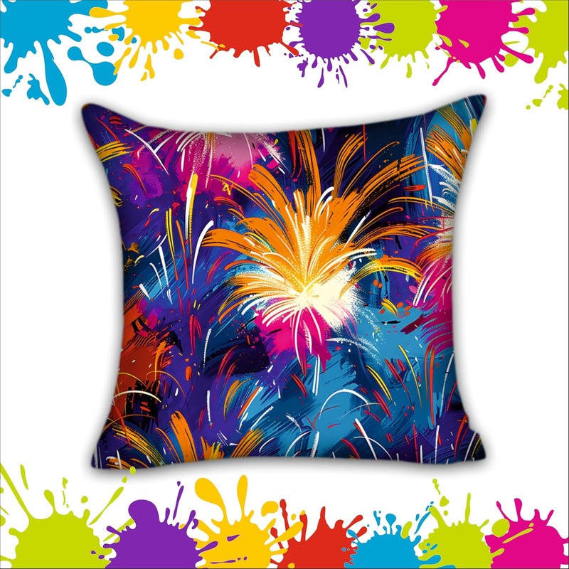 Party Baazaar Party Baazaar Holi Decorative Printed CushionThrowPillow Covers Happy Holi Decoration Items for Home Pack of 5 Multi Color Size 16x16 inches - Image 5