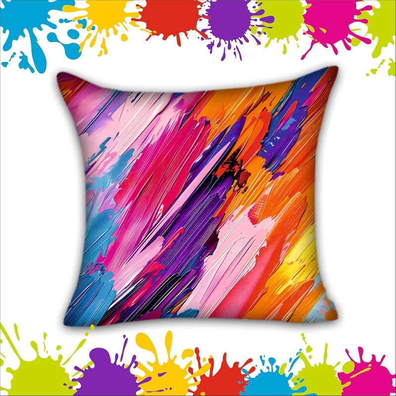 Party Baazaar Party Baazaar Holi Decorative Printed CushionThrowPillow Covers Happy Holi Decoration Items for Home Pack of 5 Multi Color Size 16x16 inches - Image 2