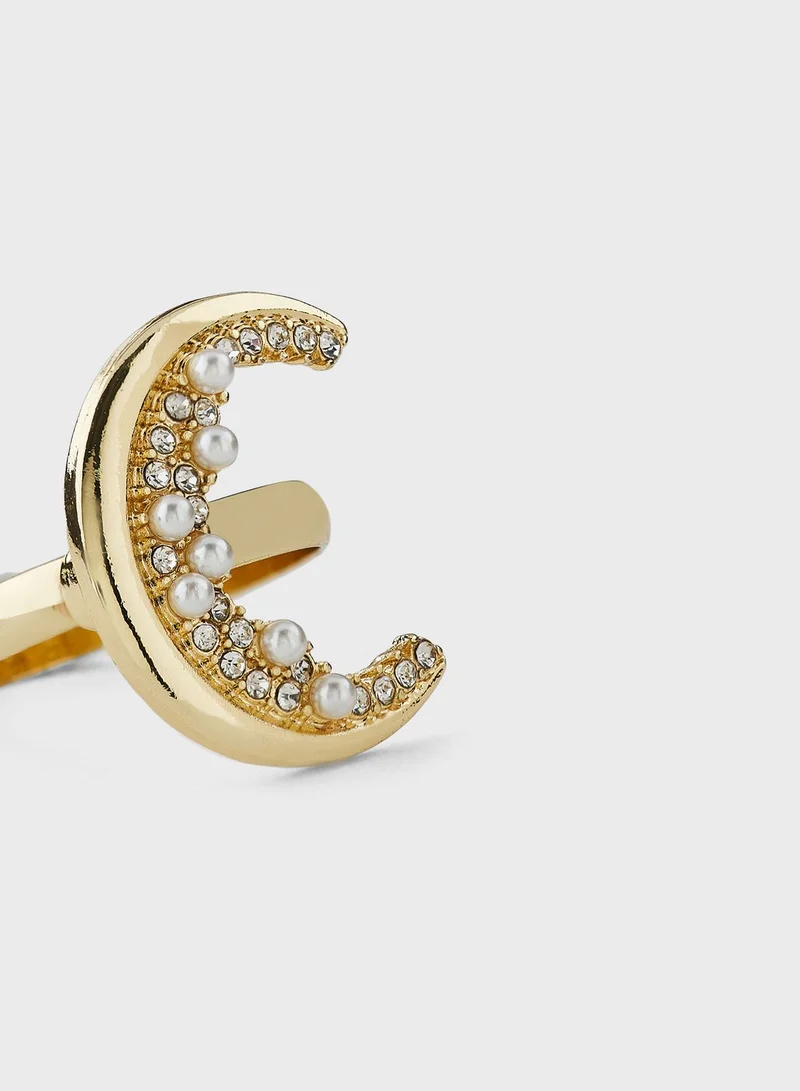 Khizana Crescent Moon Rhinestone Stud Ring