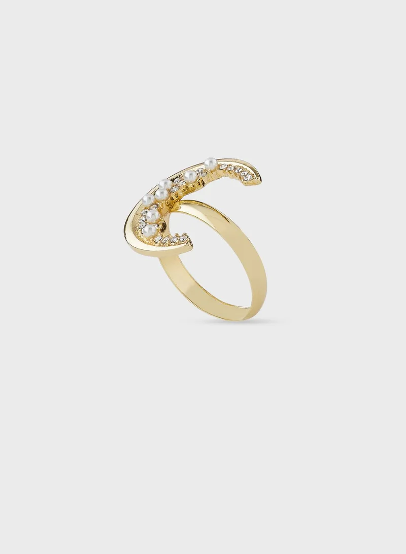 Khizana Crescent Moon Rhinestone Stud Ring