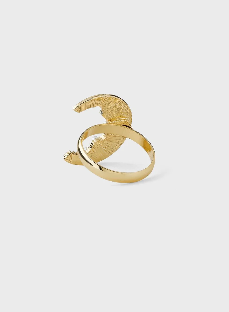 Khizana Crescent Moon Rhinestone Stud Ring