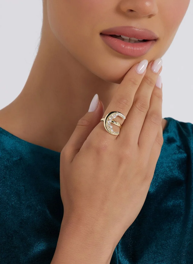 Khizana Crescent Moon Rhinestone Stud Ring