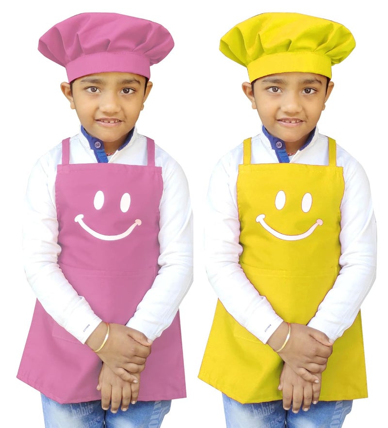 Switchon Switchon Polyester Waterproof Adjustable Kids Multi purpose Cooking Apron with a chef cap School Apron Set of 2 Apron2 cap Proudly made in india - Image 1