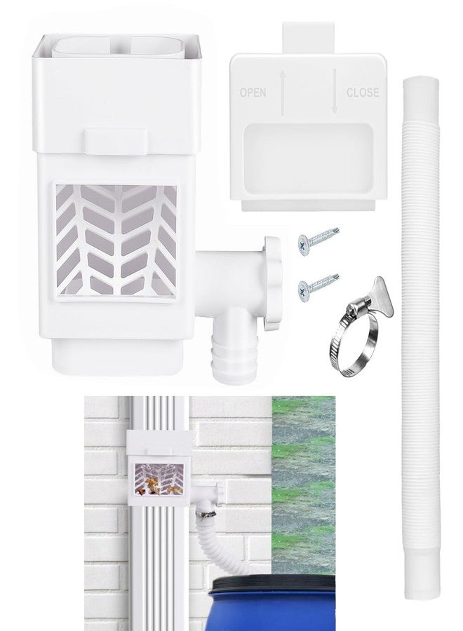 MISDENK Rain Barrel Diverter Kit, Downspout Diverter Fits for 2x3 or 3x4 Inch Gutter Downspouts, Rainwater Collection System with Adjustable Valve and Filter - White - Image 1