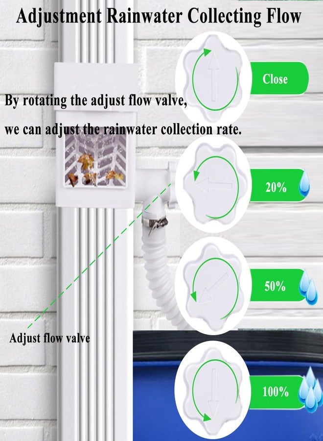 MISDENK Rain Barrel Diverter Kit, Downspout Diverter Fits for 2x3 or 3x4 Inch Gutter Downspouts, Rainwater Collection System with Adjustable Valve and Filter - White - Image 4