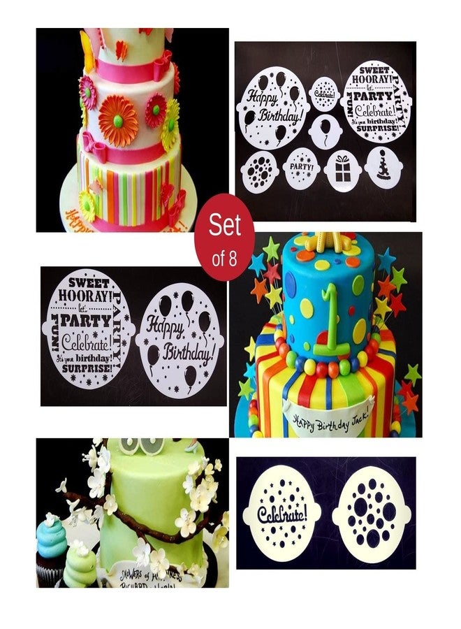 CONNECTWIDE Plastic Cake Baking Stencils Tool Kit, Set of 8, Transparent - Image 5