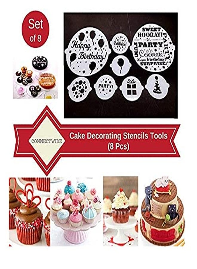 CONNECTWIDE Plastic Cake Baking Stencils Tool Kit, Set of 8, Transparent - Image 4