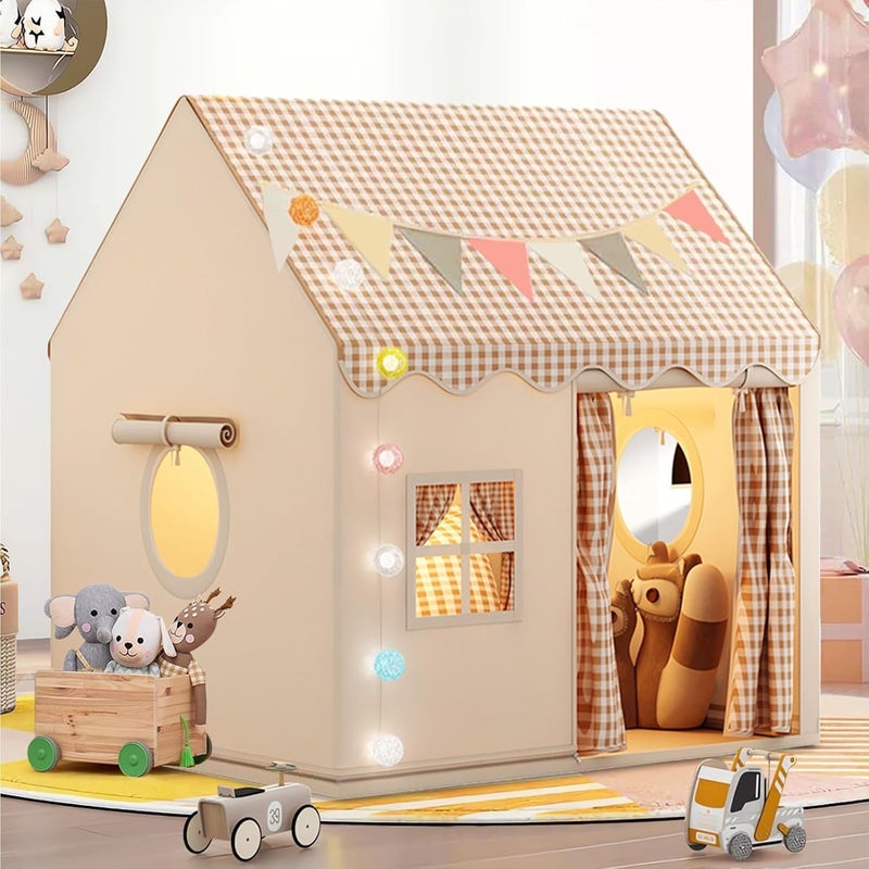 Pomefar Large Kids Tent with LED Lights & Party Decor, Indoor/Outdoor Playhouse for Boys & Girls Ages 3-10, Princess Castle Design for Birthday, Room Decor & Family Gatherings - Image 1