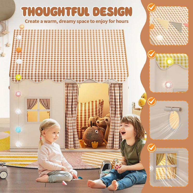 Pomefar Large Kids Tent with LED Lights & Party Decor, Indoor/Outdoor Playhouse for Boys & Girls Ages 3-10, Princess Castle Design for Birthday, Room Decor & Family Gatherings - Image 4
