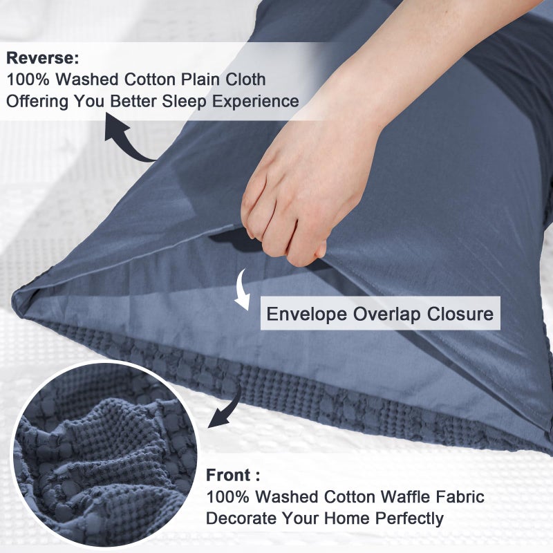 PHF PHF 100% Cotton Waffle Pillowcases King Size  2 Pack Soft Breathable Skin-Friendly Pillow Sham  Aesthetic Decorative Waffle Weave Pillow Case Covers  20"" X 36""  No Filling  Dark Navy  - Image 4