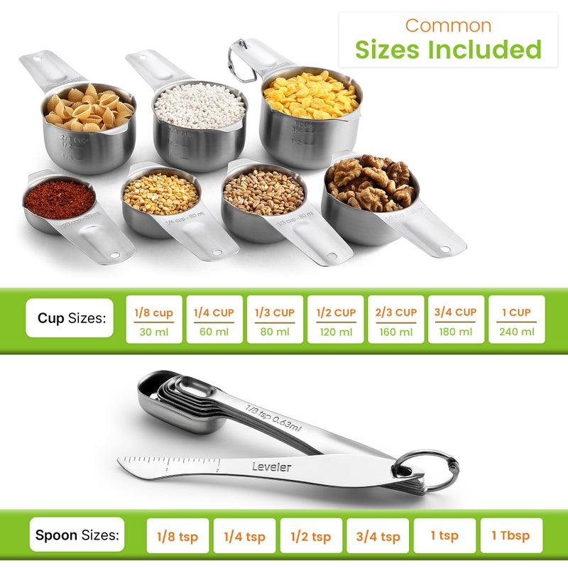 Spring Chef Stainless Steel Measuring Cups and Spoons Set of 14 with Leveler, Nesting Kitchen Metal Measuring Cups and Spoons Set for Dry and Liquid Ingredients, Perfect for Cooking & Baking - Image 3