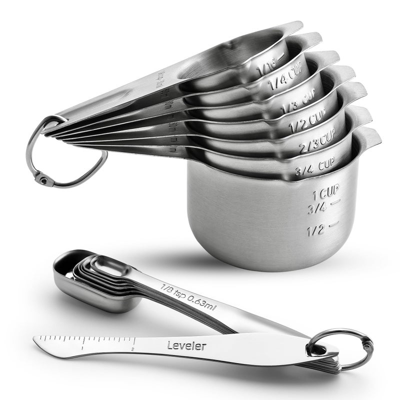 Spring Chef Stainless Steel Measuring Cups and Spoons Set of 14 with Leveler, Nesting Kitchen Metal Measuring Cups and Spoons Set for Dry and Liquid Ingredients, Perfect for Cooking & Baking - Image 1