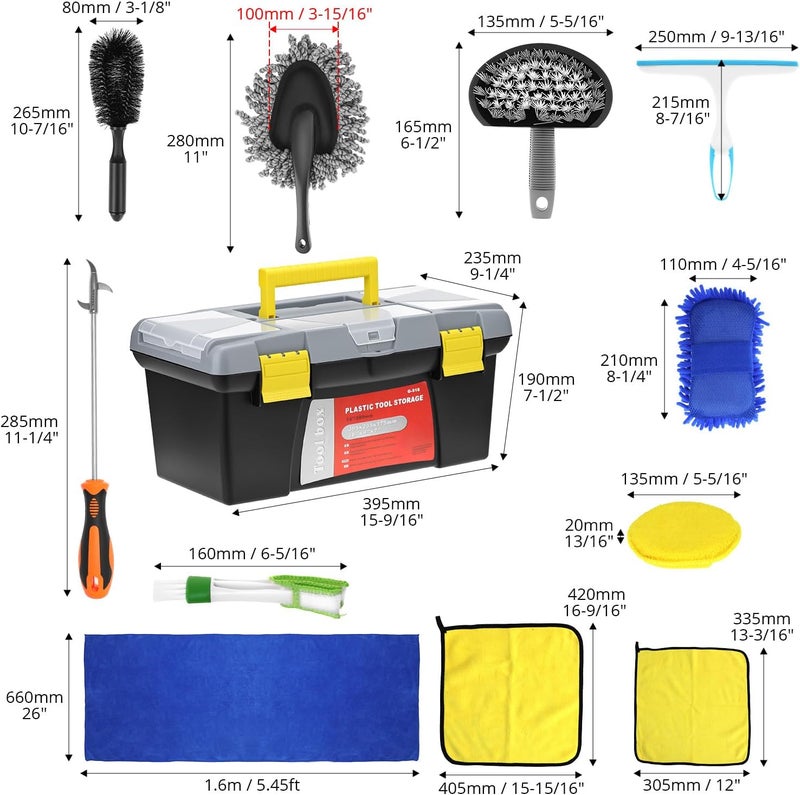 QWORK 15 Piece Complete Car Cleaning Kit for Rims, Interior and Paint with Tool Box - Image 2