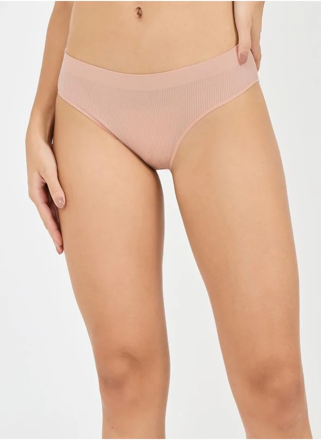 Styli Pack of 4 - Solid Ribbed Seamless High Leg Brief