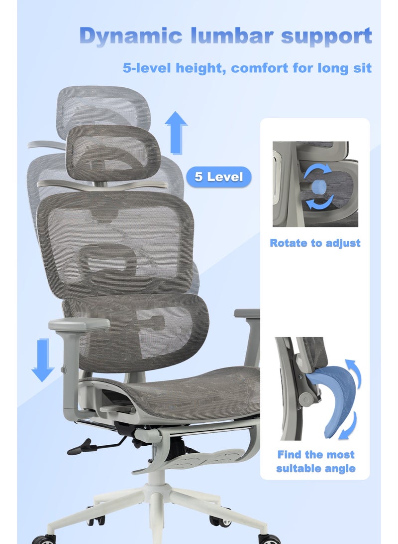 آن فش طقم مكتب وكرسي للألعاب، كرسي مكتب شبكي مريح مع مسند للقدمين ودعم قطني قابل للتعديل، مكتب ألعاب على شكل حرف L بطول 120 سم مع حامل شاشة - Image 5