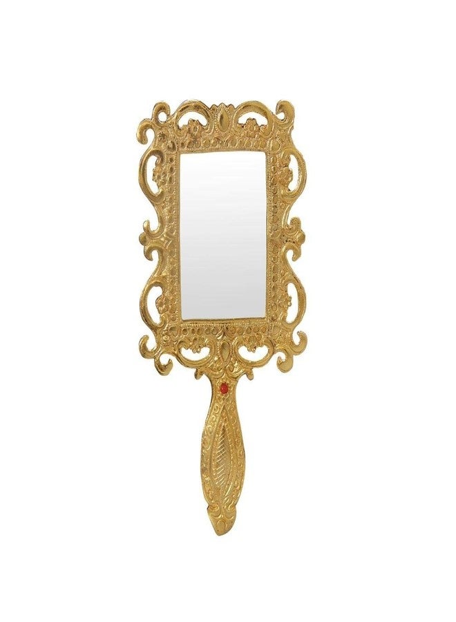 Garden Of Arts Aluminium Metal Golden Antiqe Style Hand Mirror - Image 1