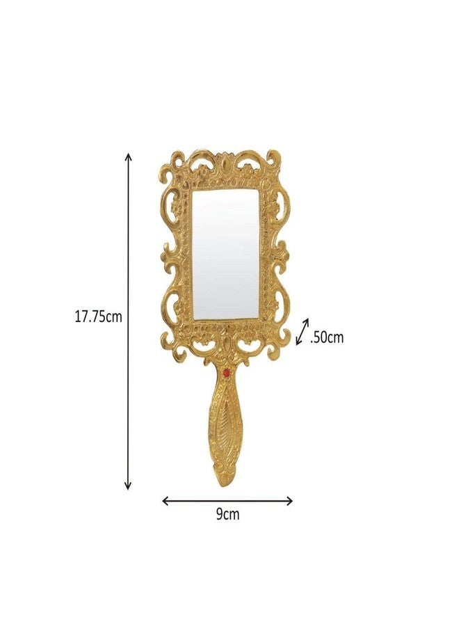 Garden Of Arts Aluminium Metal Golden Antiqe Style Hand Mirror - Image 2