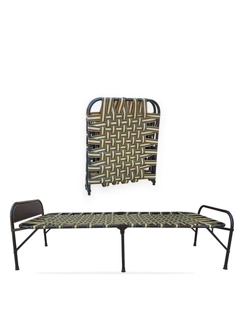 AARAM CHARPAI UDYOG Folding Bed Cot for Sleeping Single Size A1 Niwar 6 Leg Supports Unique Design Space Saving Round Metal Frame Portable Lightweight with BedHead Sirhana 36X72 inch