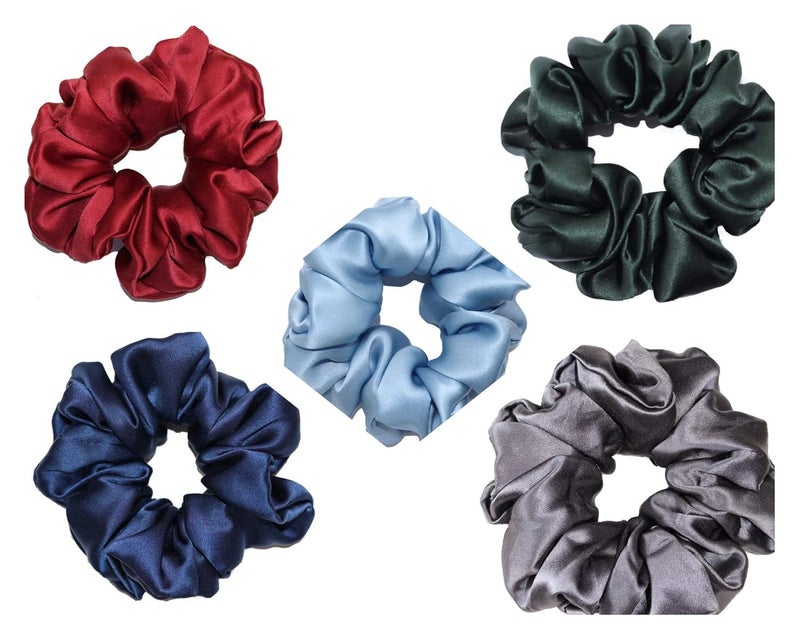 IBDA LuxeLimited Edition Premium Pack of 05 Silk Hair Scrunchies Ponytail Holder Handmade with Bobble Hair Tie RubberElastic Head Band Accessories Adjustable Size - Image 1