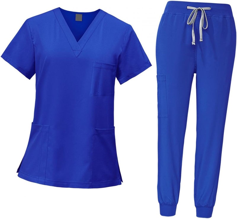 Nursing Scrubs Set Built with V Neckline Pocket Uniform Pants Machine Washable Daily Workwear Lightweight Flexible Material Suitable for, Royal Blue, M - Image 1