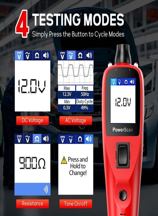 أوتل جهاز اختبار دوائر السيارات Autel PowerScan PS100، طقم فحص دوائر الطاقة، كاشف قاطع الدائرة، جهاز اختبار مرحل 12 فولت 24 فولت، كابل تمديد 20 قدمًا، مقياس AVO، مصباح اختبار، فاحص استمرارية، مناسب لـ 99% من السيارات - Image 4
