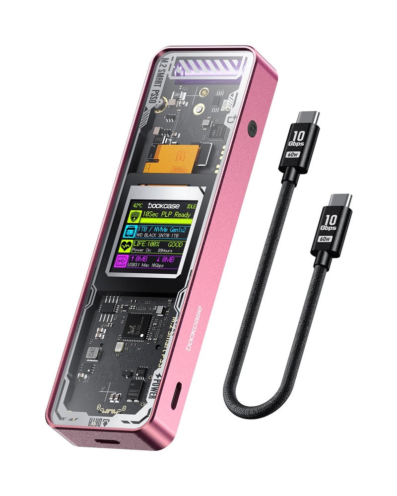 DOCKCASE Explorer Edition M.2 NVMe SSD Enclosure,Support 10s PLP Prevents Write Data Loss,USB 3.2 Gen 2 Type-C (10 Gbps), fits NVMe PCIe,Size 2230/2242/2260/2280,Support M-Key B+M Key UASP - Image 1