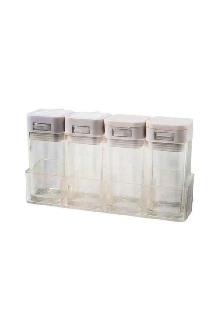 Sharpdo 4-Piece Kitchen Condiment Storage Bottle Set White 17.6x4.3x9.5cm