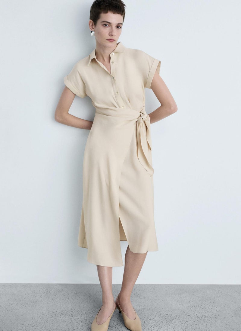 MANGO Belted Shirt Midi Dress  - Image 1