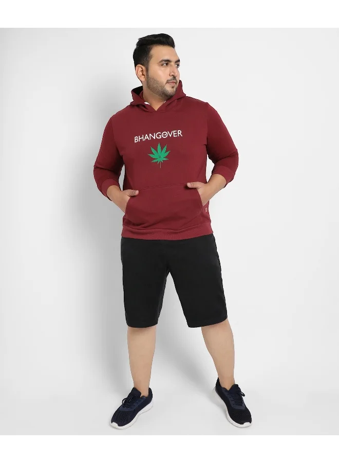 Instafab Plus Instafab Plus Men's Maroon Red Bhangover Hoodie With Kangaroo Pocket