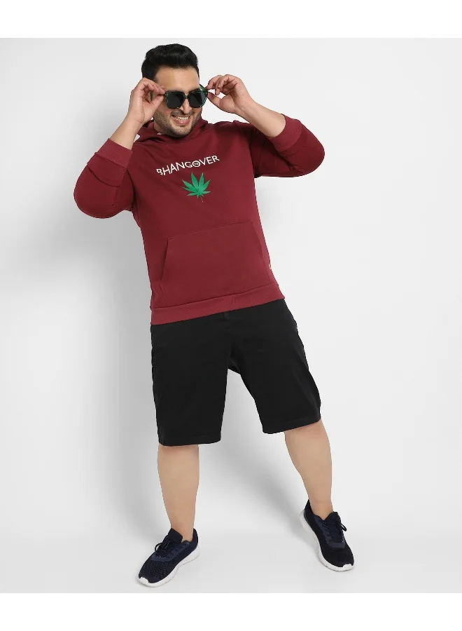 Instafab Plus Instafab Plus Men's Maroon Red Bhangover Hoodie With Kangaroo Pocket