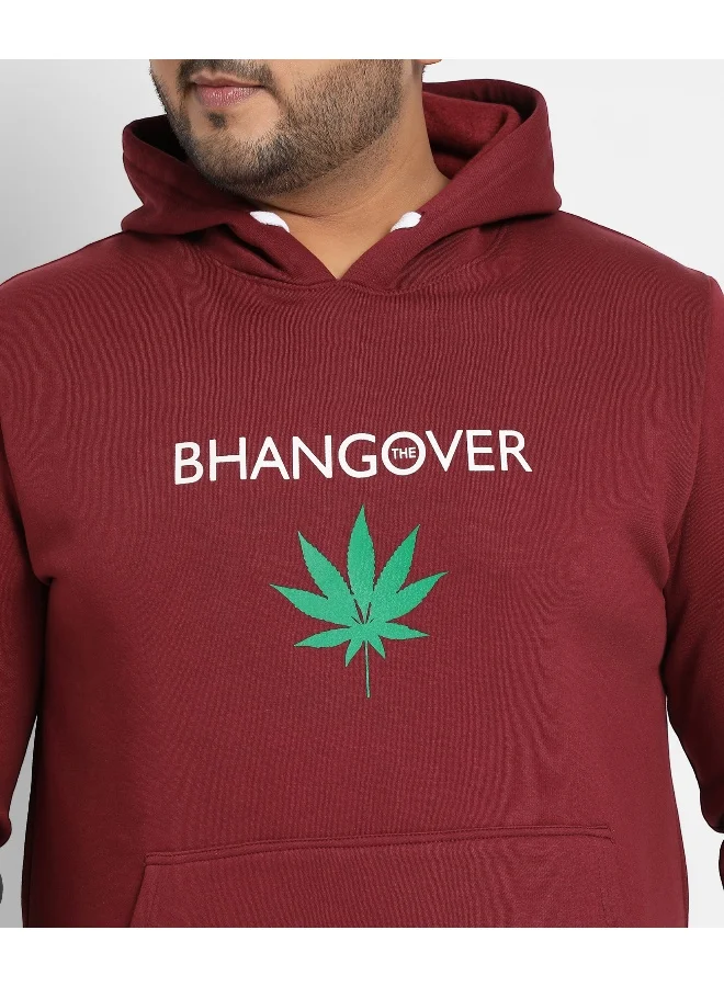 Instafab Plus Instafab Plus Men's Maroon Red Bhangover Hoodie With Kangaroo Pocket