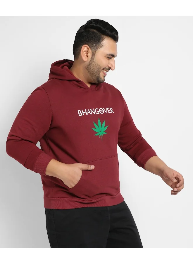 Instafab Plus Instafab Plus Men's Maroon Red Bhangover Hoodie With Kangaroo Pocket