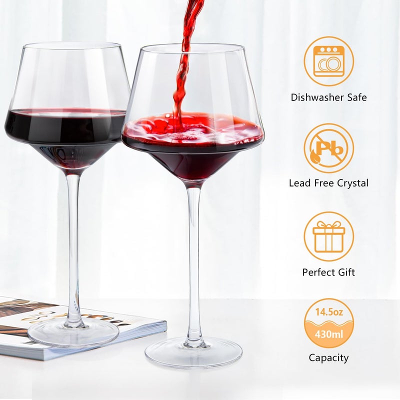 Swanfort Red Wine Glasses Set of 4, 15oz Elegant Long Stem Wine Glasses in Gift Box, Premium Glassware for Wedding, Anniversary, Birthday Gifts - Image 2