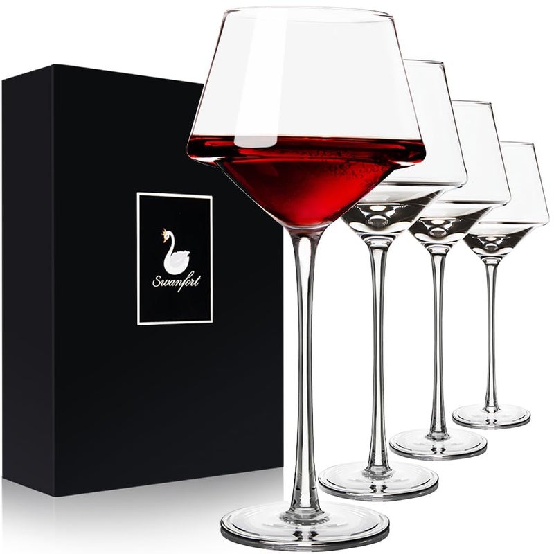 Swanfort Red Wine Glasses Set of 4, 15oz Elegant Long Stem Wine Glasses in Gift Box, Premium Glassware for Wedding, Anniversary, Birthday Gifts - Image 1
