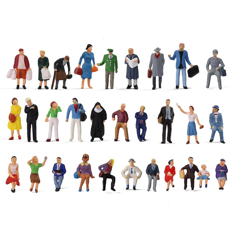 Evemodel HO Scale 1:87 Standing Seated Passenger People Painted Figures for Model Train Layout (30PCS) - Image 1