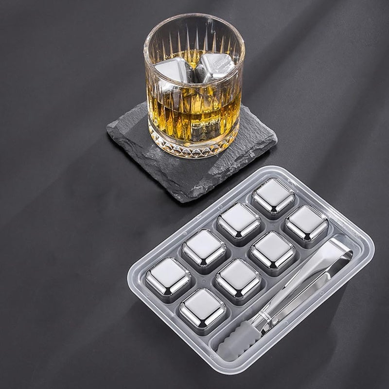 DHAVAL Dhaval Premium Stainless Steel Whiskey Stones Set of 8 Reusable Chilling Rocks with Tongs Container Perfect for Whiskey Wine Beer Ideal Gift for Drink Lovers - Image 3