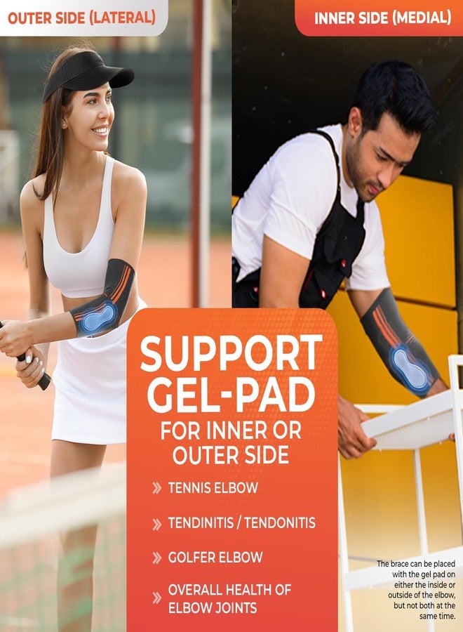 DR. BRACE® Elite Elbow Brace Support, Breathable Elbow Compression Sleeve with Gel Pad for Golfer's, Tennis Elbow & Tendonitis Treatment & Pain Relief 2024 (Grey-Orange, Small) - Image 2