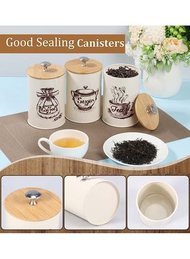 3 قطع من علب تخزين القهوة، علب تخزين حبوب القهوة والوجبات الخفيفة والشاي، مجموعة مع غطاء خشبي لعرض فني - Image 4