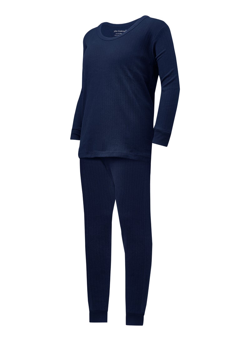 John Gladstone Boy's Cotton Interlock Thermal Set (Navy) - Image 2