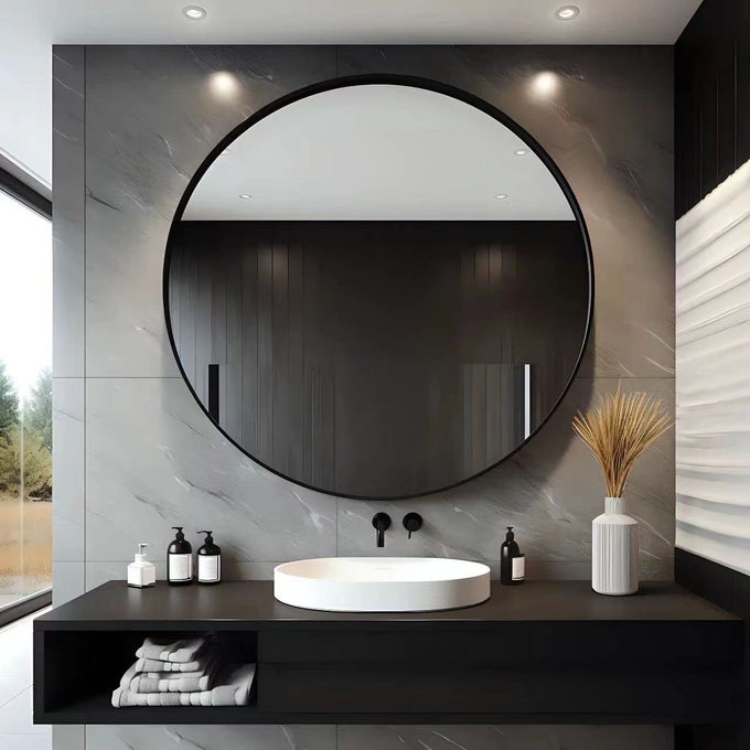 BLACK ROUND MIRROR 30 INCH BATHROOM VANITY CIRCLE MIRROR ELEGANT WALL MIRROR WITH METAL FRAME FOR LIVING ROOM ENTRYWAYS