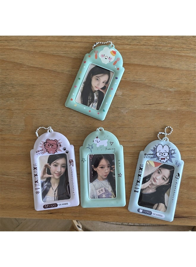 NIBEMINENT 1 - Piece Bear Rabbit DogKpop Photo Card Holder Pendant Key Chain ID Badge Holder ID Card Holder Photo Card Protector for School ID Office ID Access Card for Women Girls - Image 3