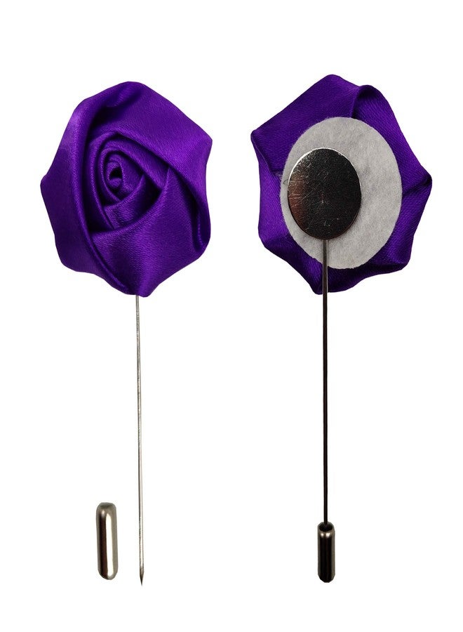 Sanrich Rose Boutonniere Men's Lapel Pins Satin Flower 12 Pack Groom Wedding Boutonniere Suit Brooch Outfit Accessories (purple) - Image 3