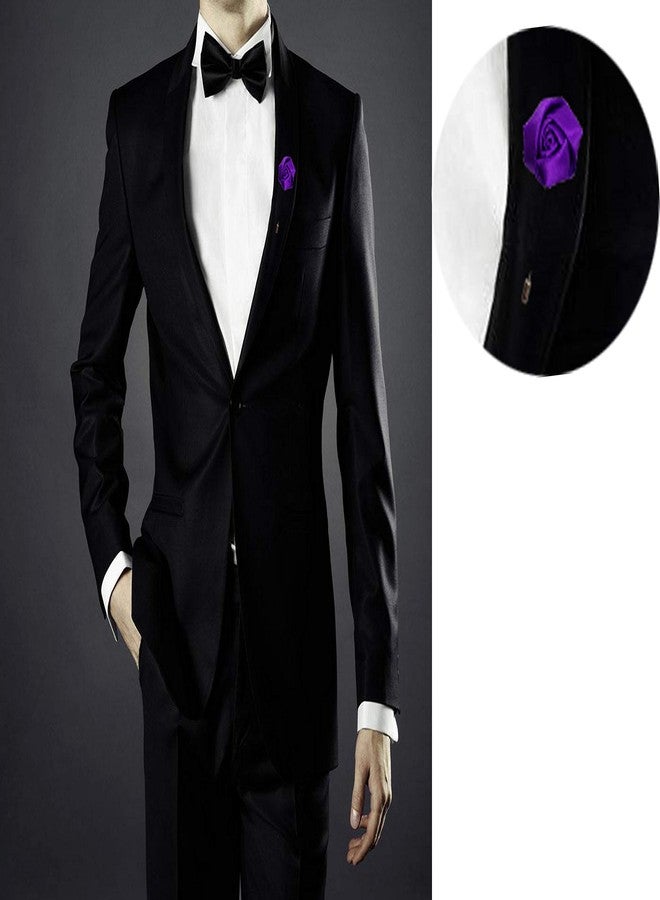 Sanrich Rose Boutonniere Men's Lapel Pins Satin Flower 12 Pack Groom Wedding Boutonniere Suit Brooch Outfit Accessories (purple) - Image 2
