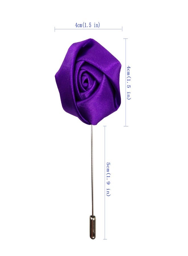 Sanrich Rose Boutonniere Men's Lapel Pins Satin Flower 12 Pack Groom Wedding Boutonniere Suit Brooch Outfit Accessories (purple) - Image 4