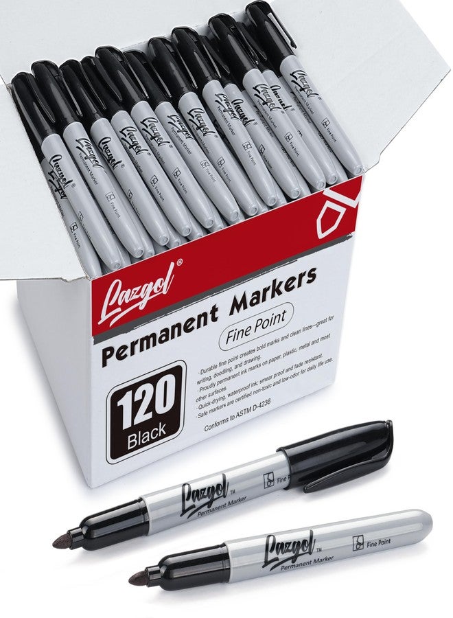 LAZGOL Permanent Markers Bulk, 120 Pack Fine Tip Black Permanent Markers, Waterproof Markers, Premium Smear Proof Pens, Quick Drying, Office Supplies for School, Office, Home - Image 1