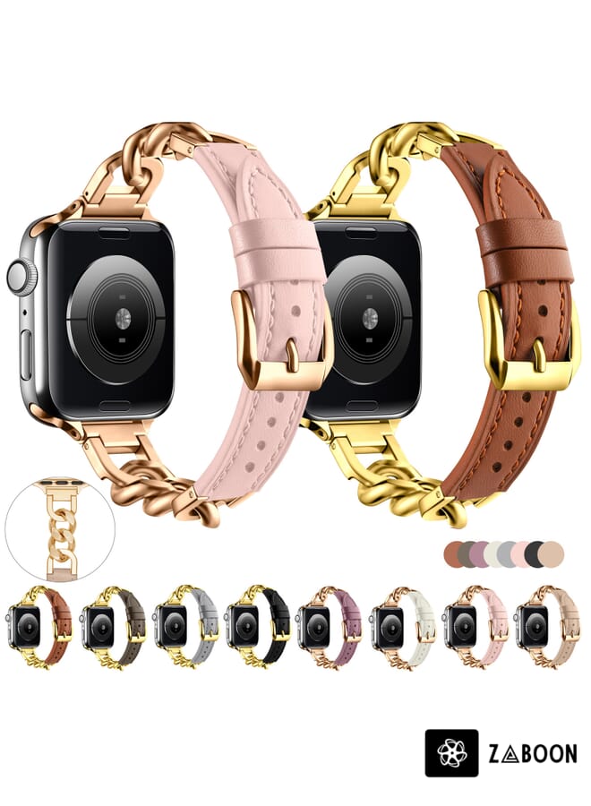 Zaboon Replacement Band For Apple Watch 2 38mm Chain Genuine Leather Watch Band, Size: S - Image 2