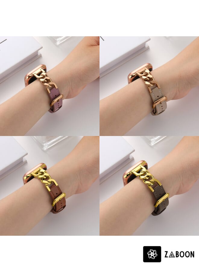 Zaboon Replacement Band For Apple Watch 2 38mm Chain Genuine Leather Watch Band, Size: S - Image 5