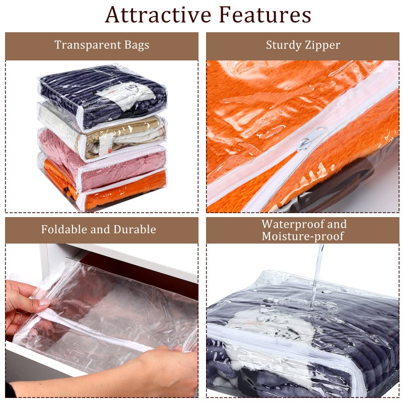 Kingdder 16 Pcs Clear Zippered Storage Bags Plastic Sweater Bags with Zipper 12 x 12 x 4 Inch Vinyl Sheet Organizer and Storage for Clothing Blankets Sheet Linen Bed Pillow Cube Organizer - Image 4
